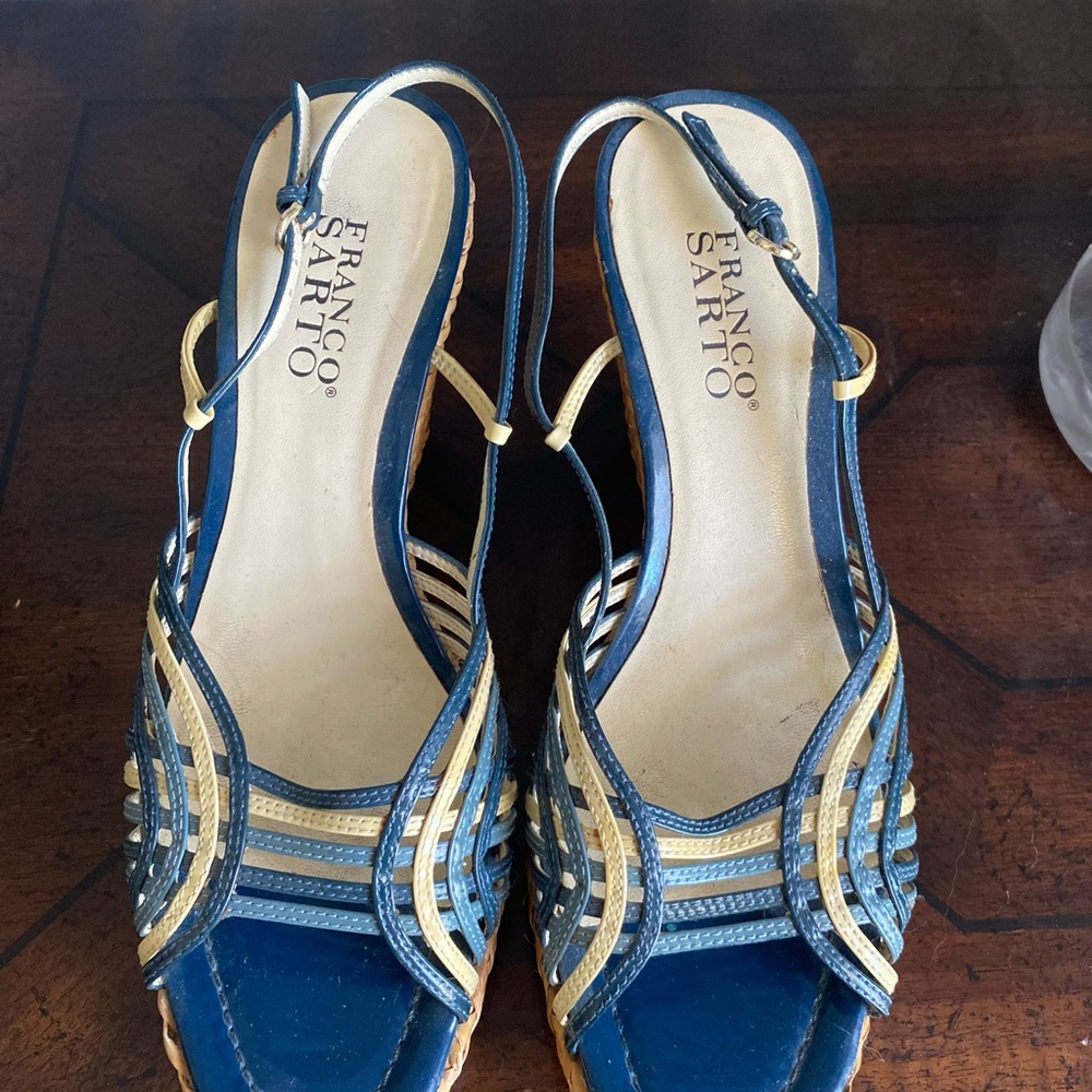 Franco Sarto Blue and Tan Strappy Sandals